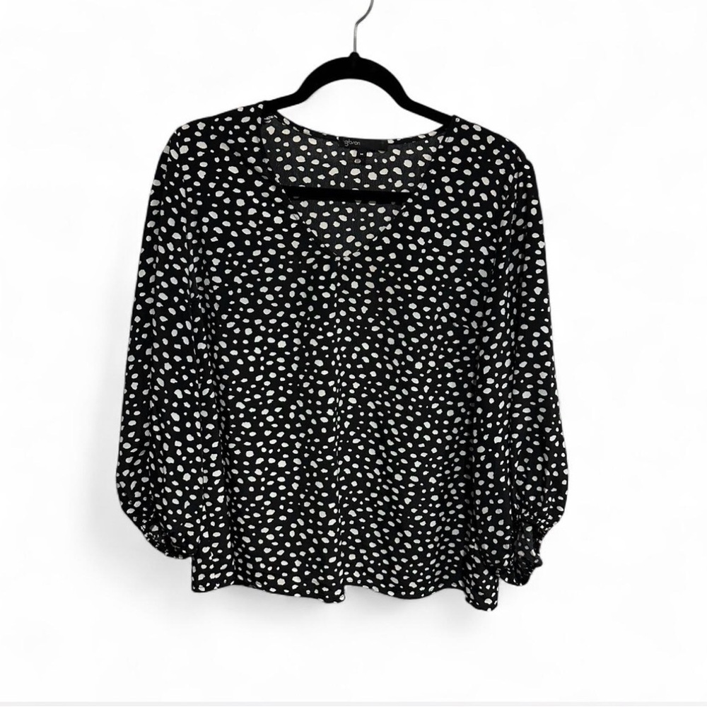 Gibson Black and White Dotted Blouse